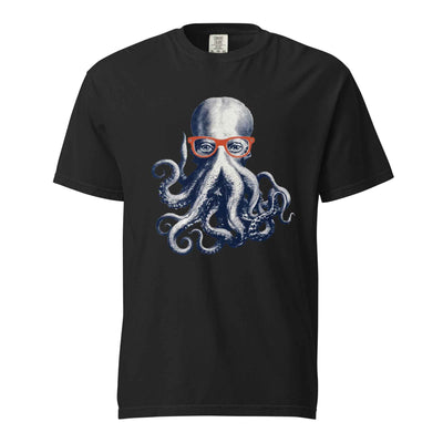 Unisex garment-dyed heavyweight Comfort Colors t-shirt - Octopus With Glasses Tee, Funny Geeky Octopus Art Tee, Vintage Engraving Style Nerd Humor Shirt