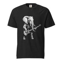 Black Heavy Rhythm elephant playing bass guitar graphic t-shirt - elephant playing bass guitar shirt