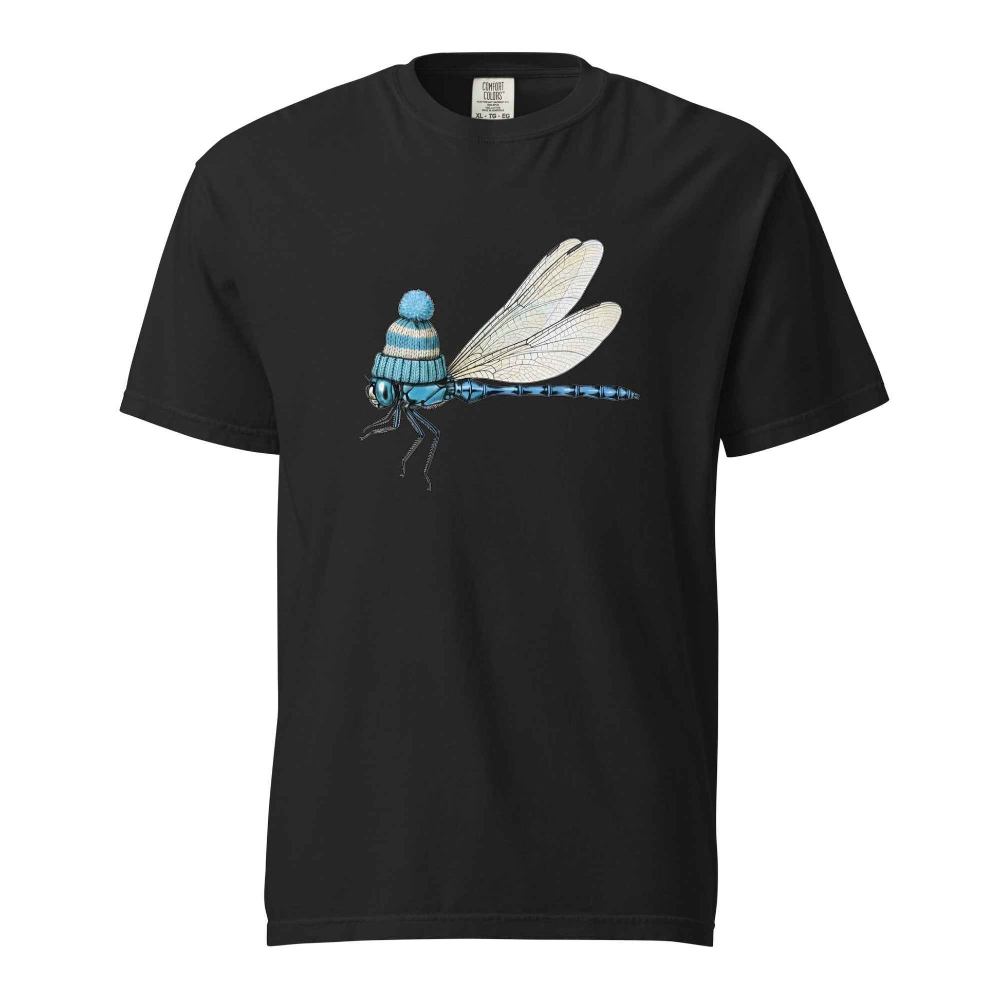 Dragonfly in a Beanie T-Shirt - Cute Insect Graphic Tee Black