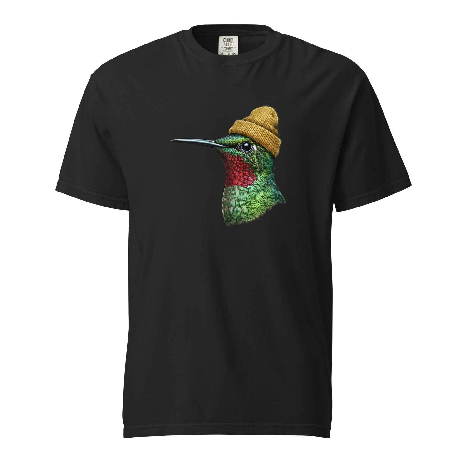 Hummingbird in a Beanie T-Shirt - Cute Bird Graphic Tee Black