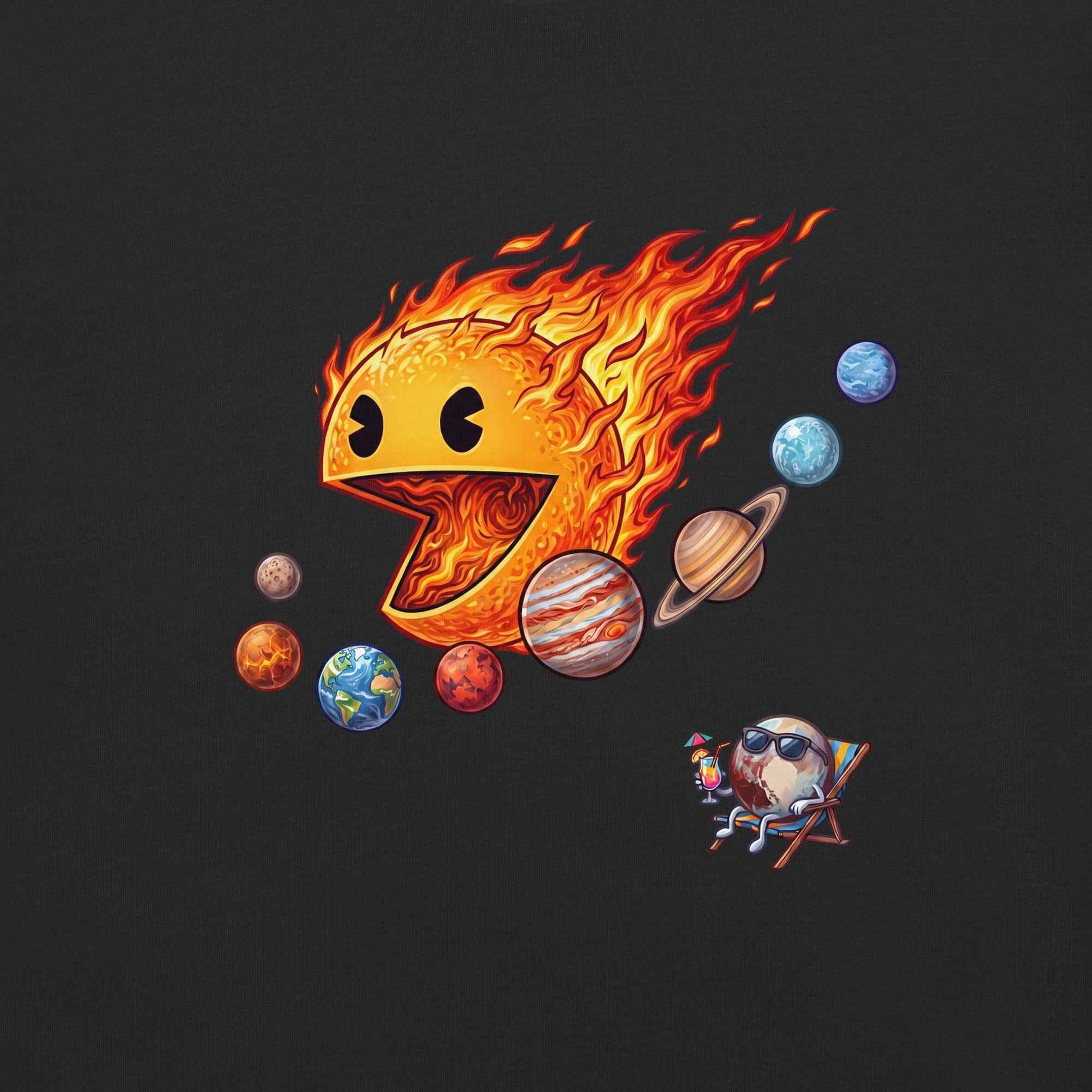 Justice for Pluto T-Shirt – Funny Sun Pac-Man Eating Planets Space Meme Tee