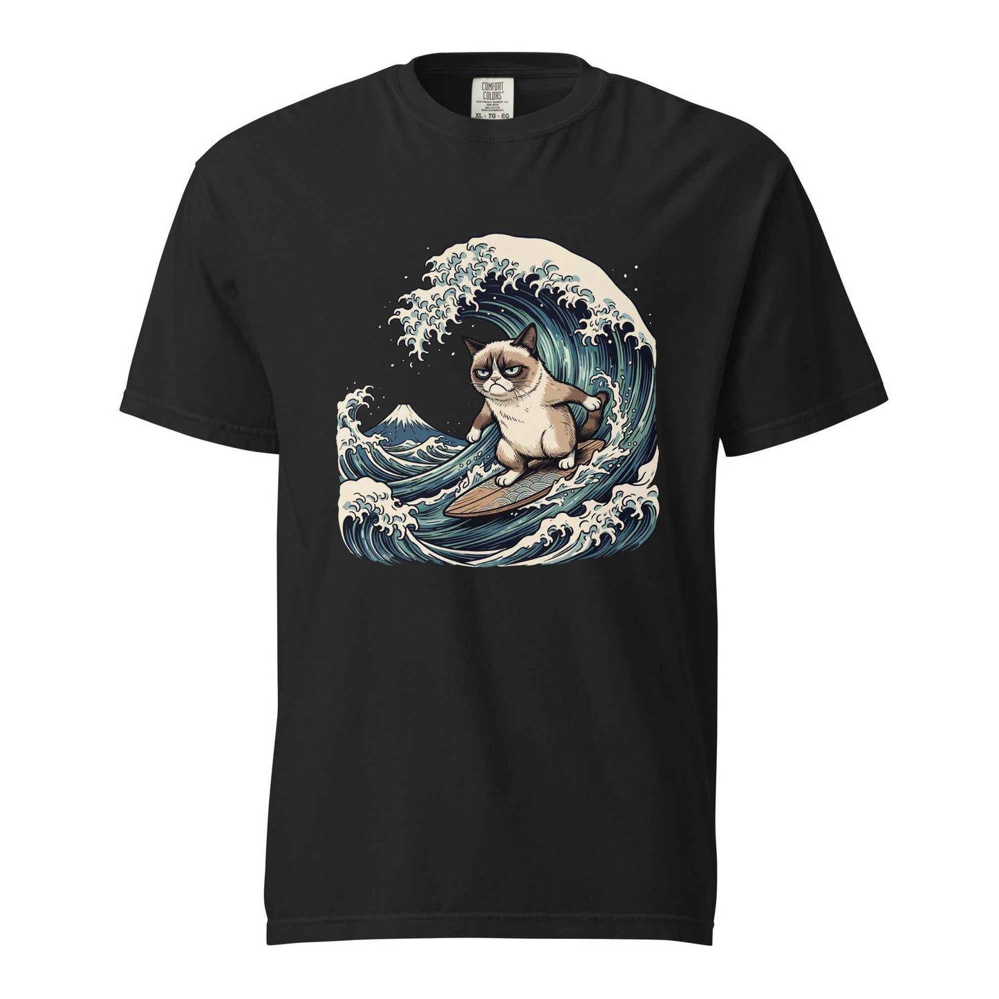Grumpy Cat Surfing Hokusai’s Great Wave Funny Meme T-Shirt