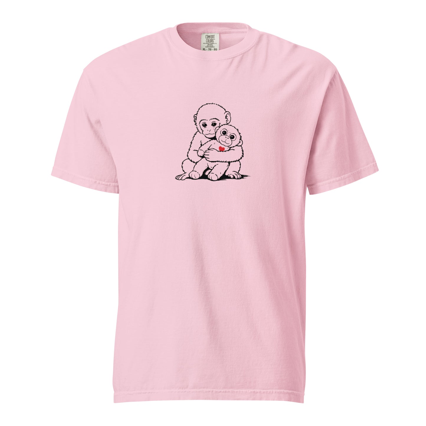 Pink Monkey Punch minimalist art tee with mother and baby macaque design - punch monkey meme shirt
