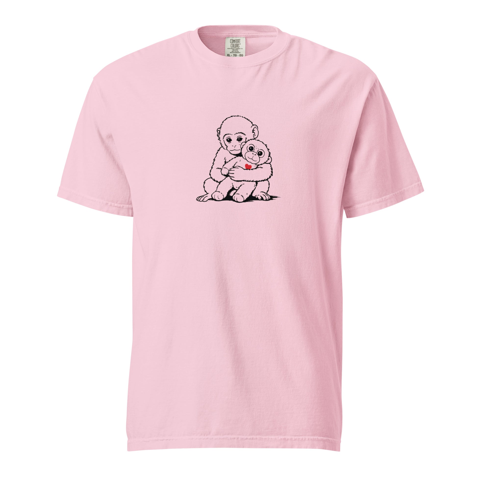 Pink Monkey Punch minimalist art tee with mother and baby macaque design - punch monkey meme shirt