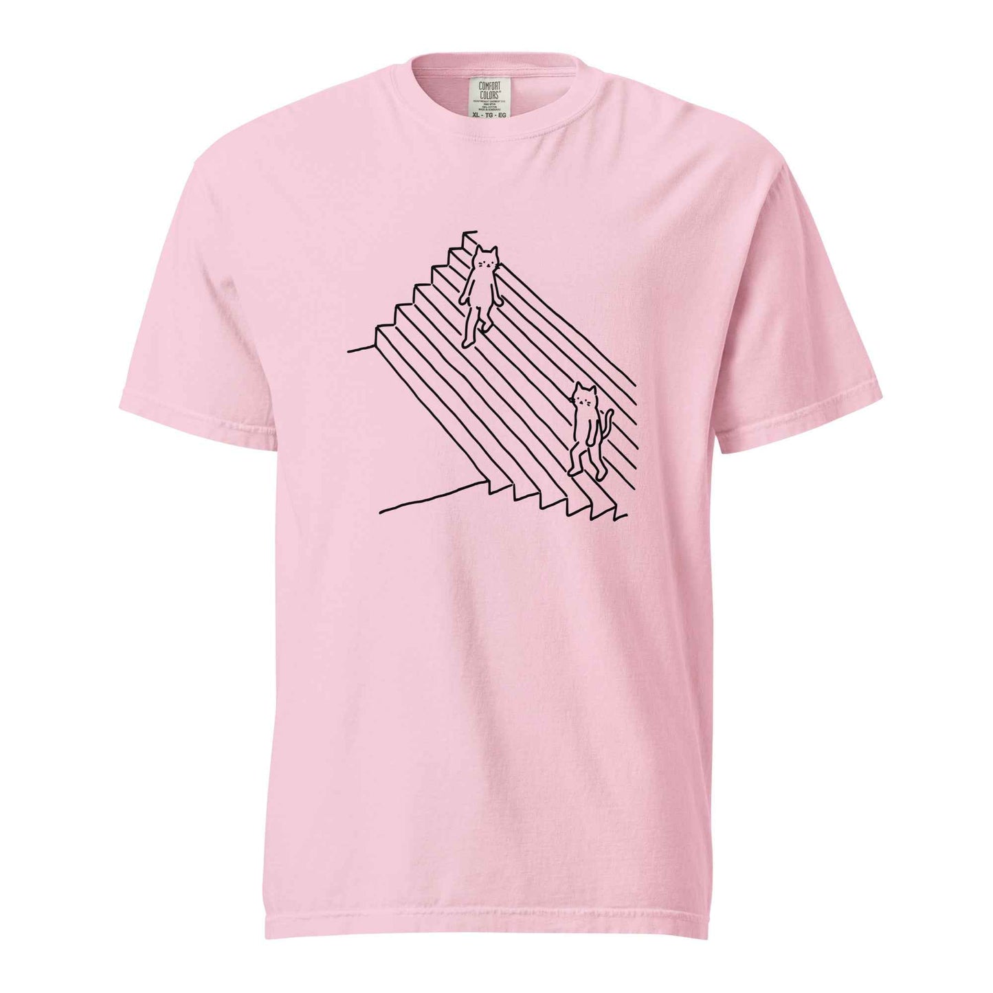 Minimalist Cat T-Shirt, Funny Stairs Line Art Tee