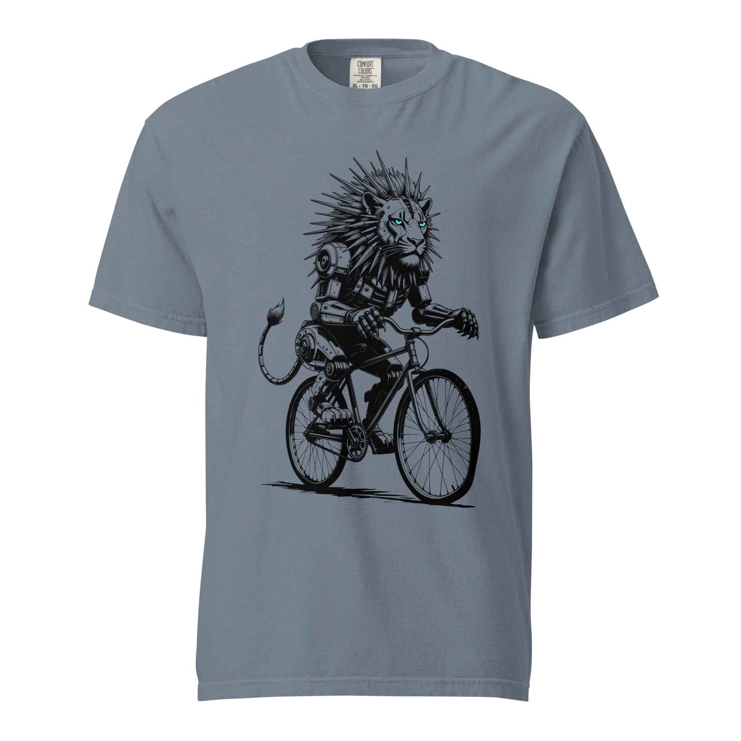 Robot Lion riding bicycle T-Shirt, Cyberpunk Cycling Gift