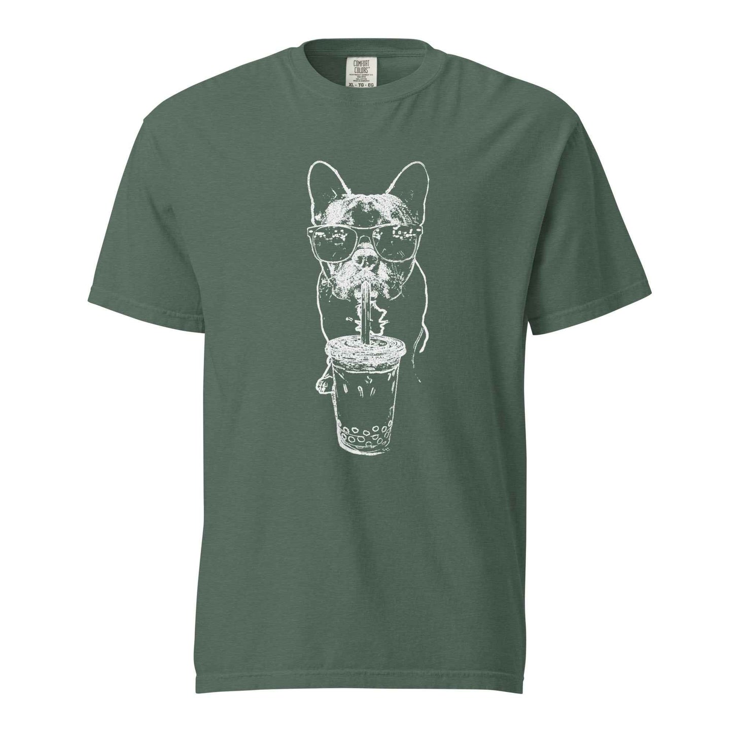 French Bulldog Bubble Tea T-Shirt - Cool Frenchie Graphic Tee Blue Spruce