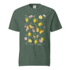 Botanical Lemon T-Shirt - Vintage Lemon and Butterfly Illustration Blue Spruce