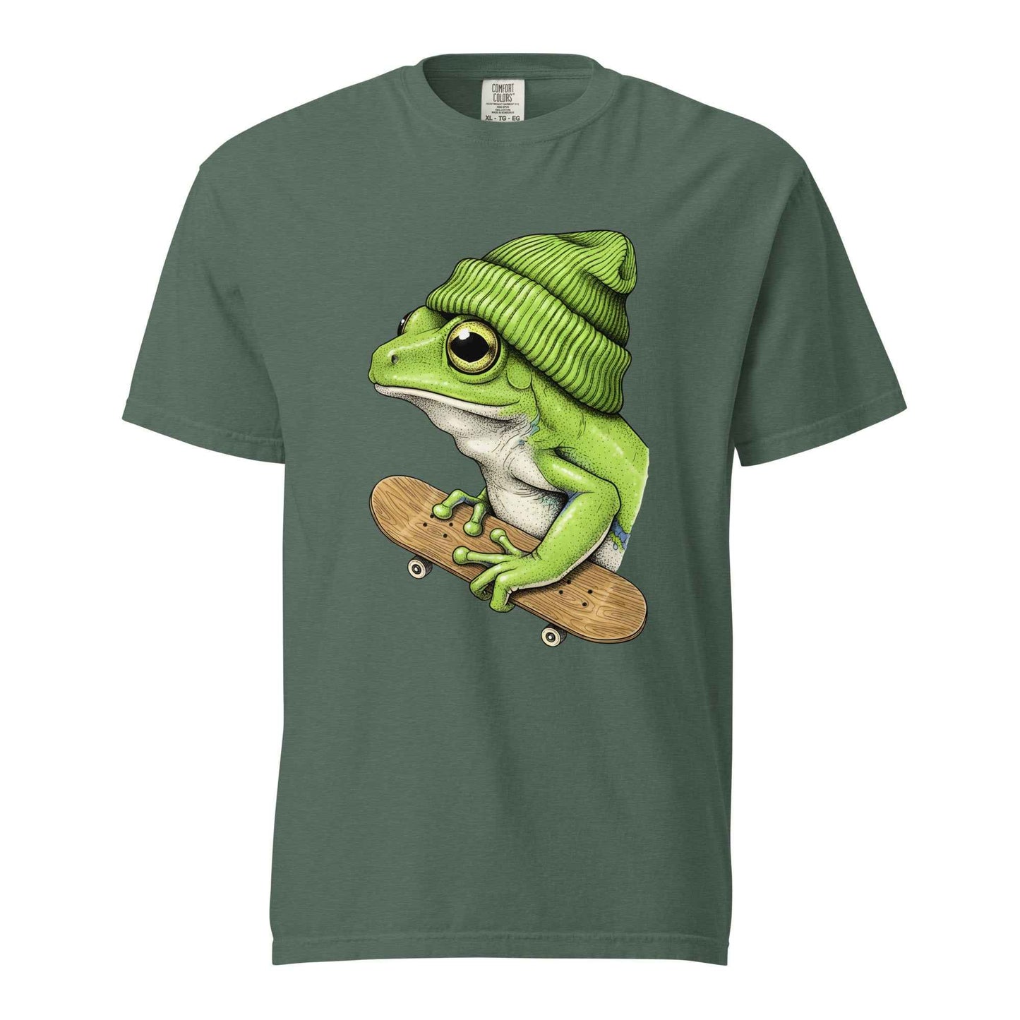 Skateboarding Frog T-Shirt - Funny Frog Skater Graphic Tee Blue Spruce