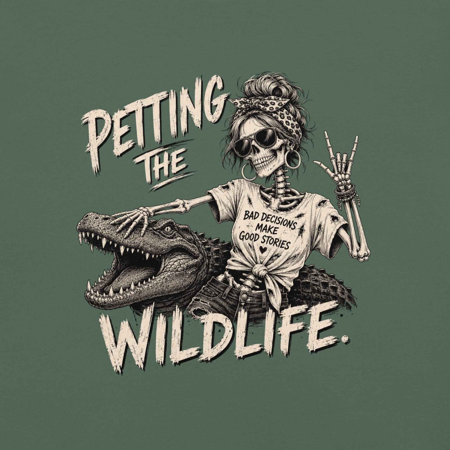 Petting the Wildlife Funny Skeleton Graphic T-shirt