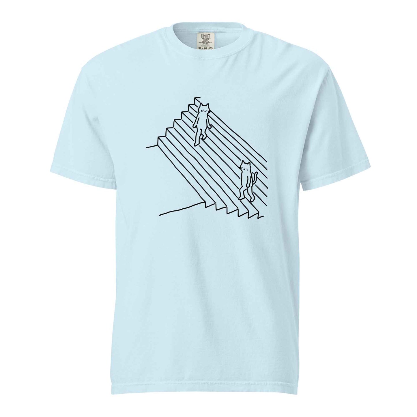 Minimalist Cat T-Shirt, Funny Stairs Line Art Tee