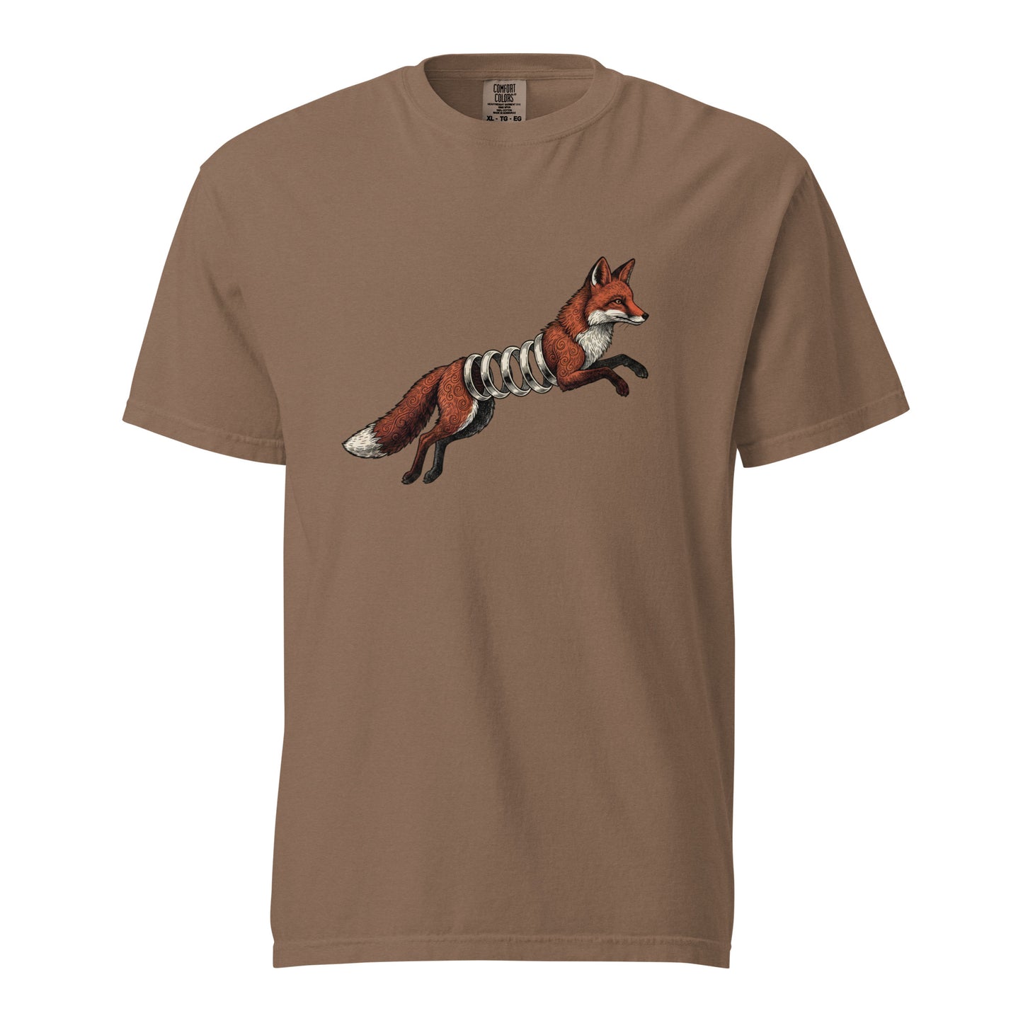 Espresso brown Spring-Loaded Slinky Fox graphic tee - funny fox coil spring shirt