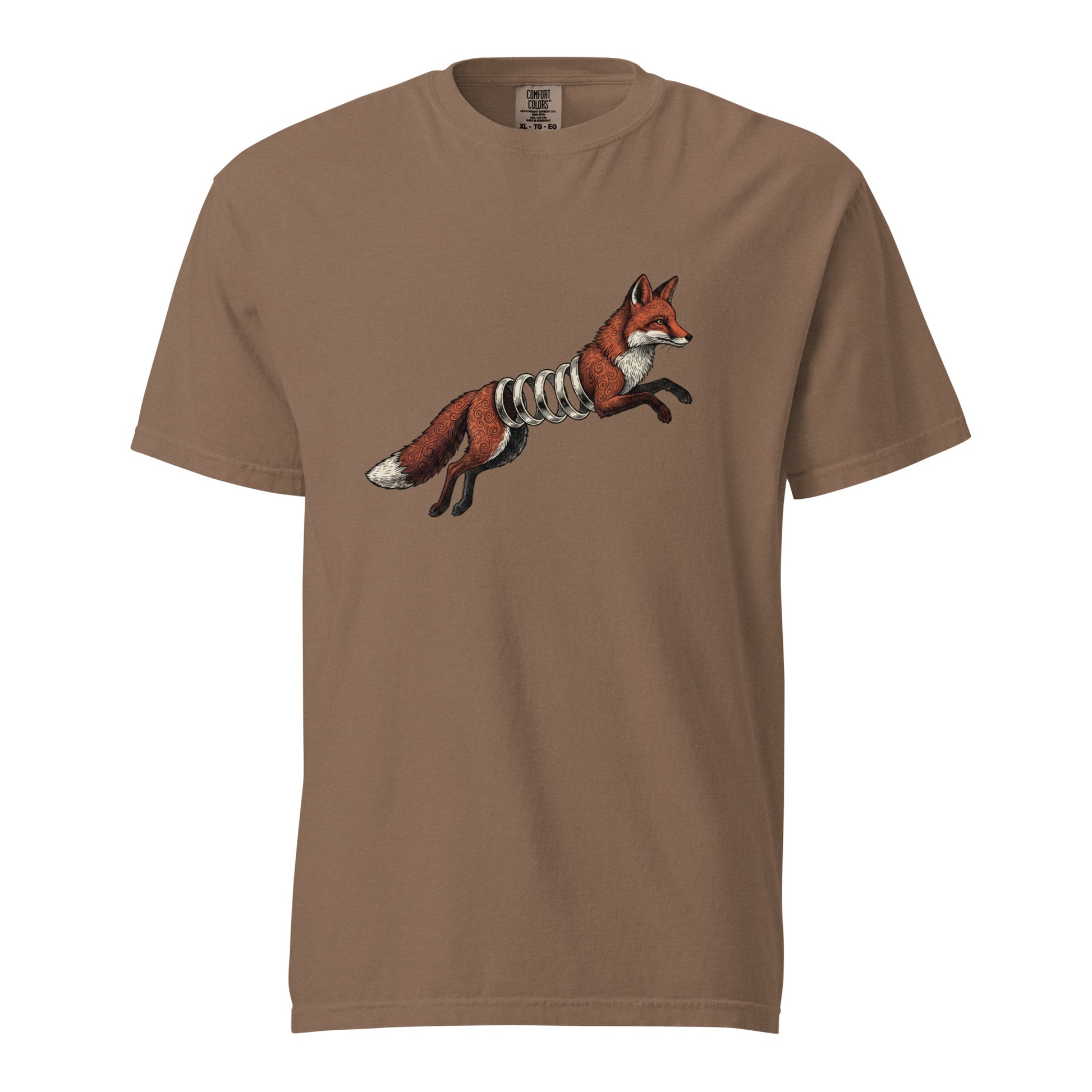 Espresso brown Spring-Loaded Slinky Fox graphic tee - funny fox coil spring shirt
