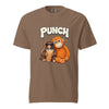 Brown t-shirt with cartoon monkeys and 'PUNCH' text on a white background