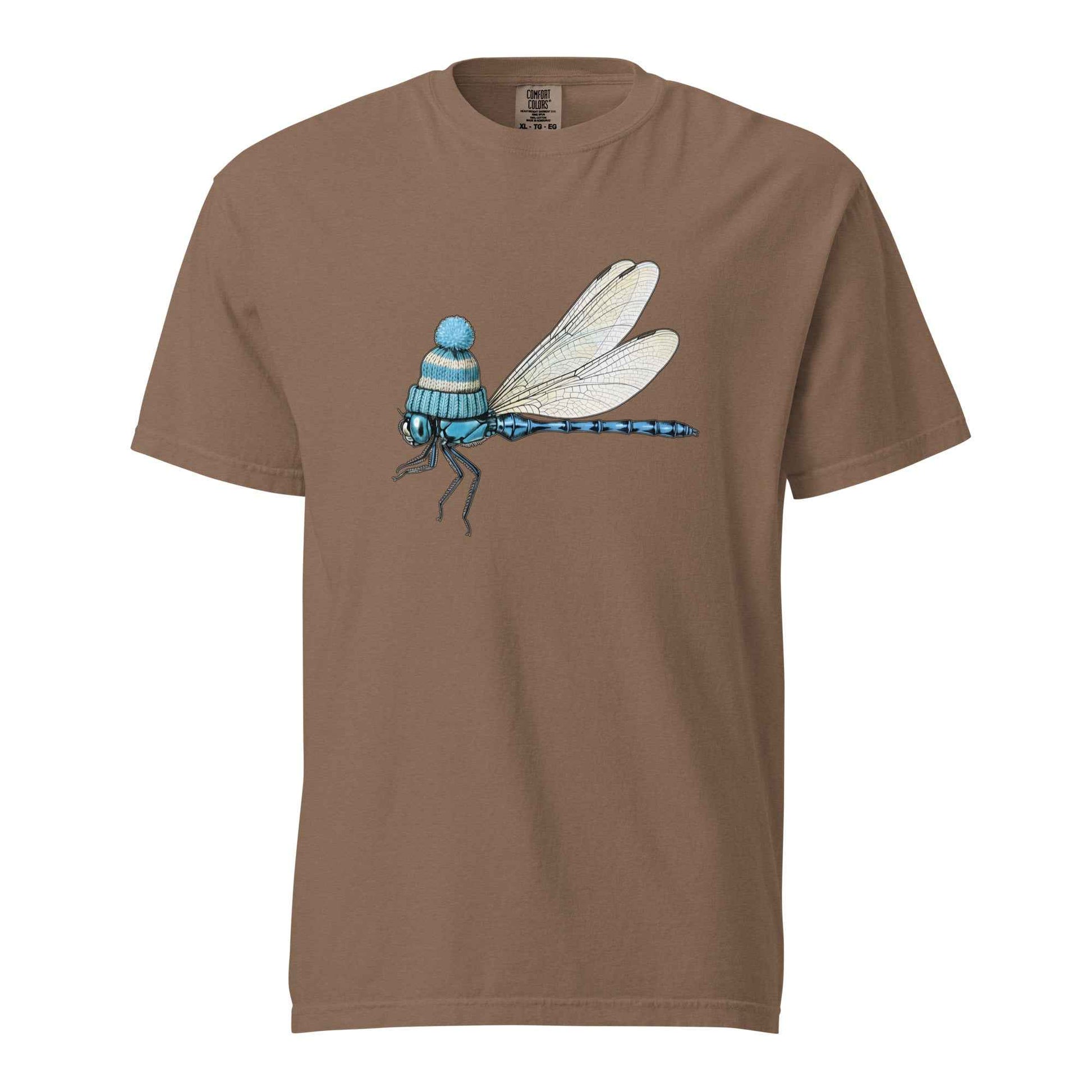 Dragonfly in a Beanie T-Shirt - Cute Insect Graphic Tee Espresso