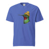 Hummingbird in a Beanie T-Shirt - Cute Bird Graphic Tee Flo Blue