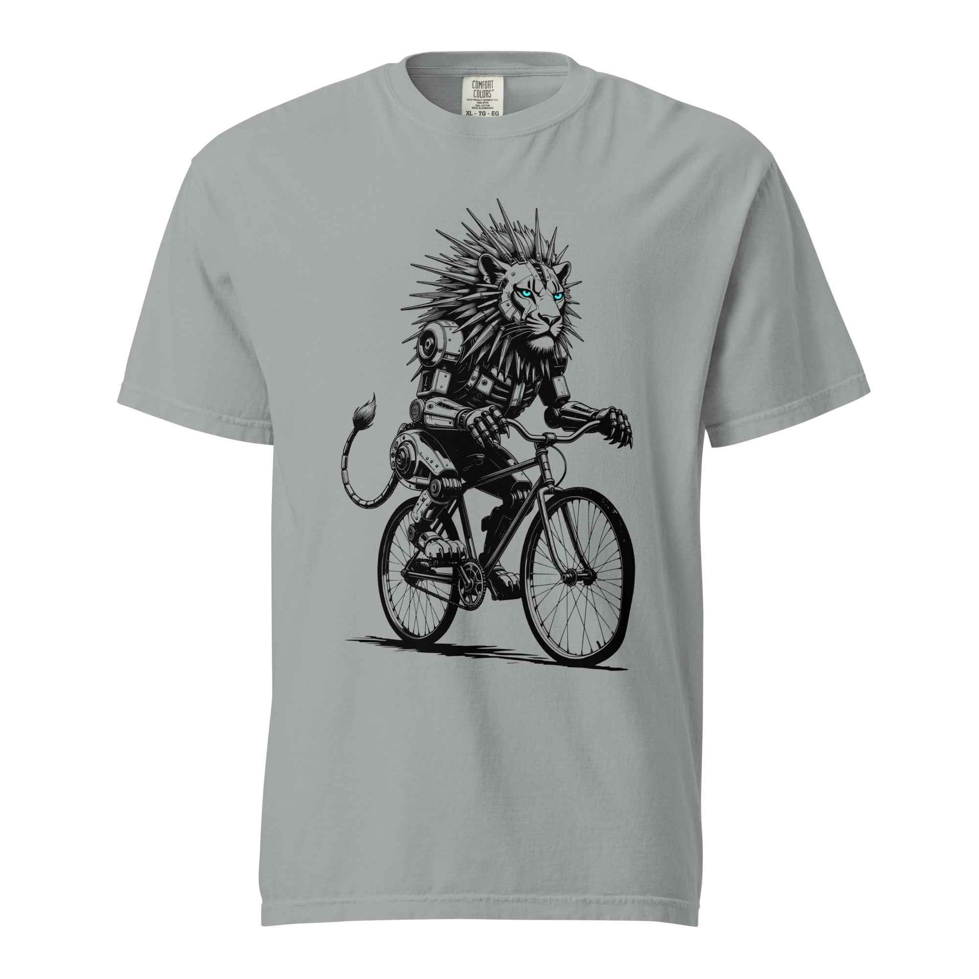 Robot Lion riding bicycle T-Shirt, Cyberpunk Cycling Gift