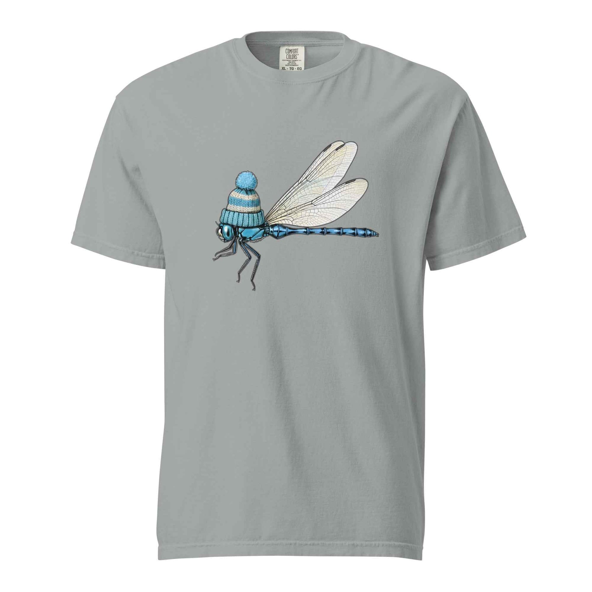 Dragonfly in a Beanie T-Shirt - Cute Insect Graphic Tee Granite