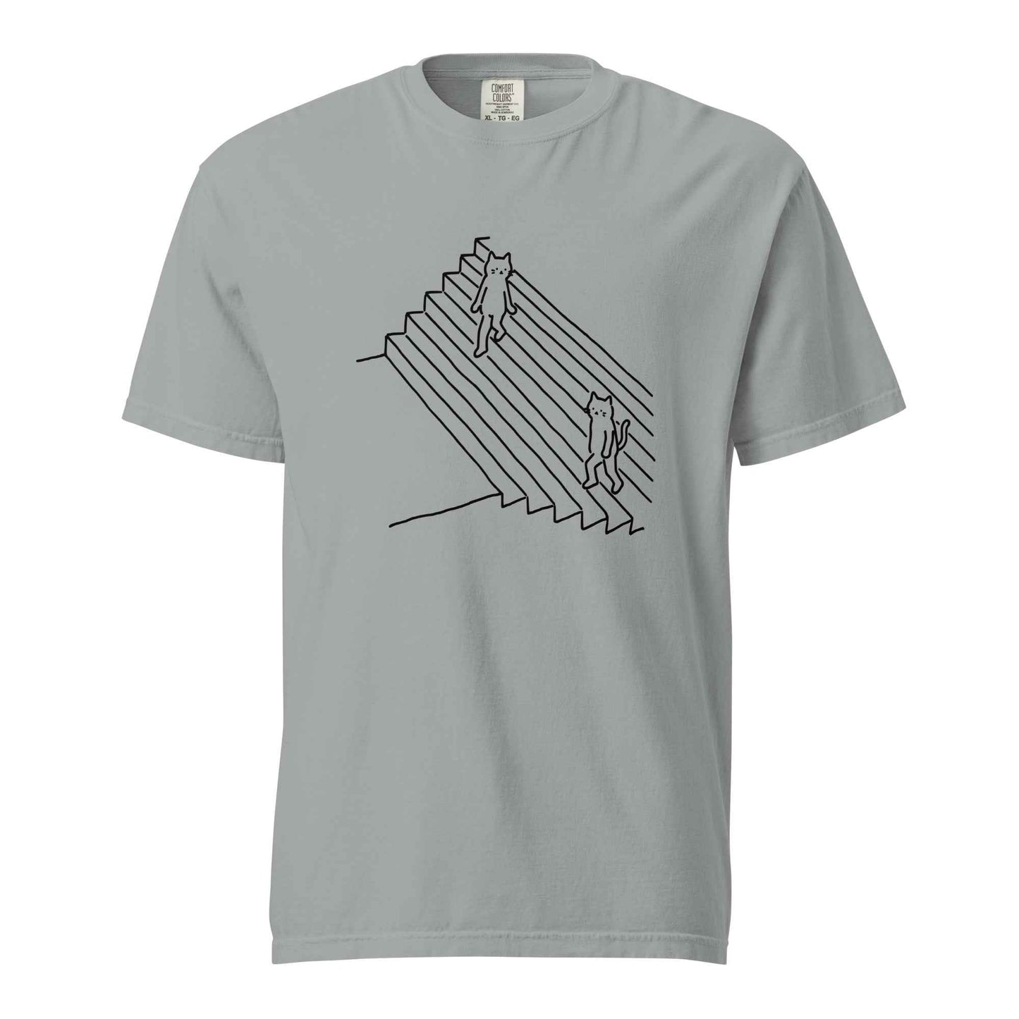 Minimalist Cat T-Shirt, Funny Stairs Line Art Tee
