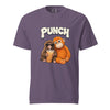 Purple t-shirt with cartoon monkeys and 'PUNCH' text on a white background