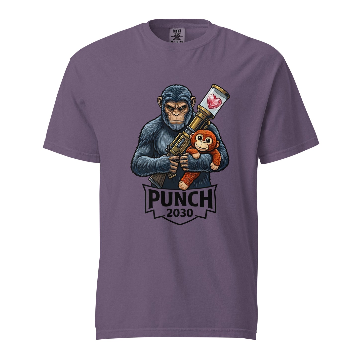 Grape purple Punch 2030 Heart Core warrior monkey graphic tee - baby monkey punch shirt