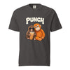 Dark gray t-shirt with cartoon monkeys and 'PUNCH' text on a white background