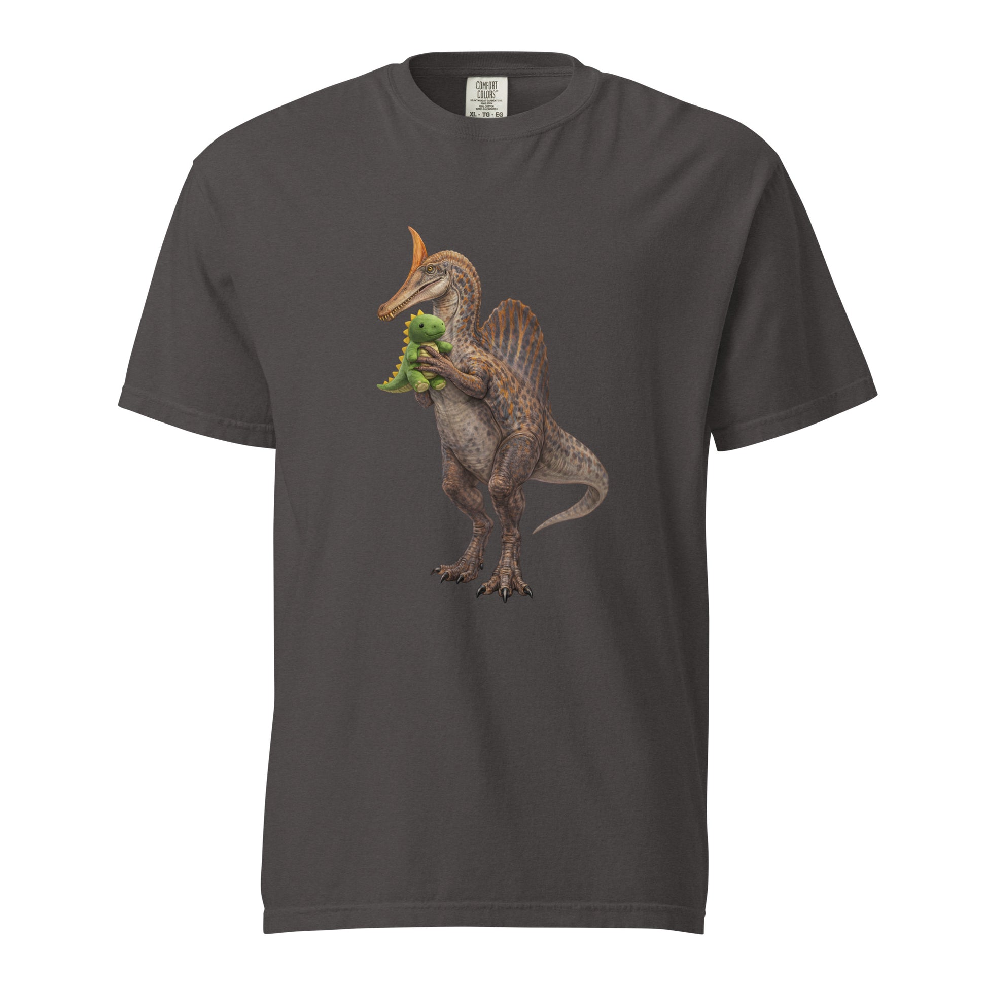 Dark gray newly discovered Spinosaurus mirabilis dinosaur tee - spinosaurus graphic tee