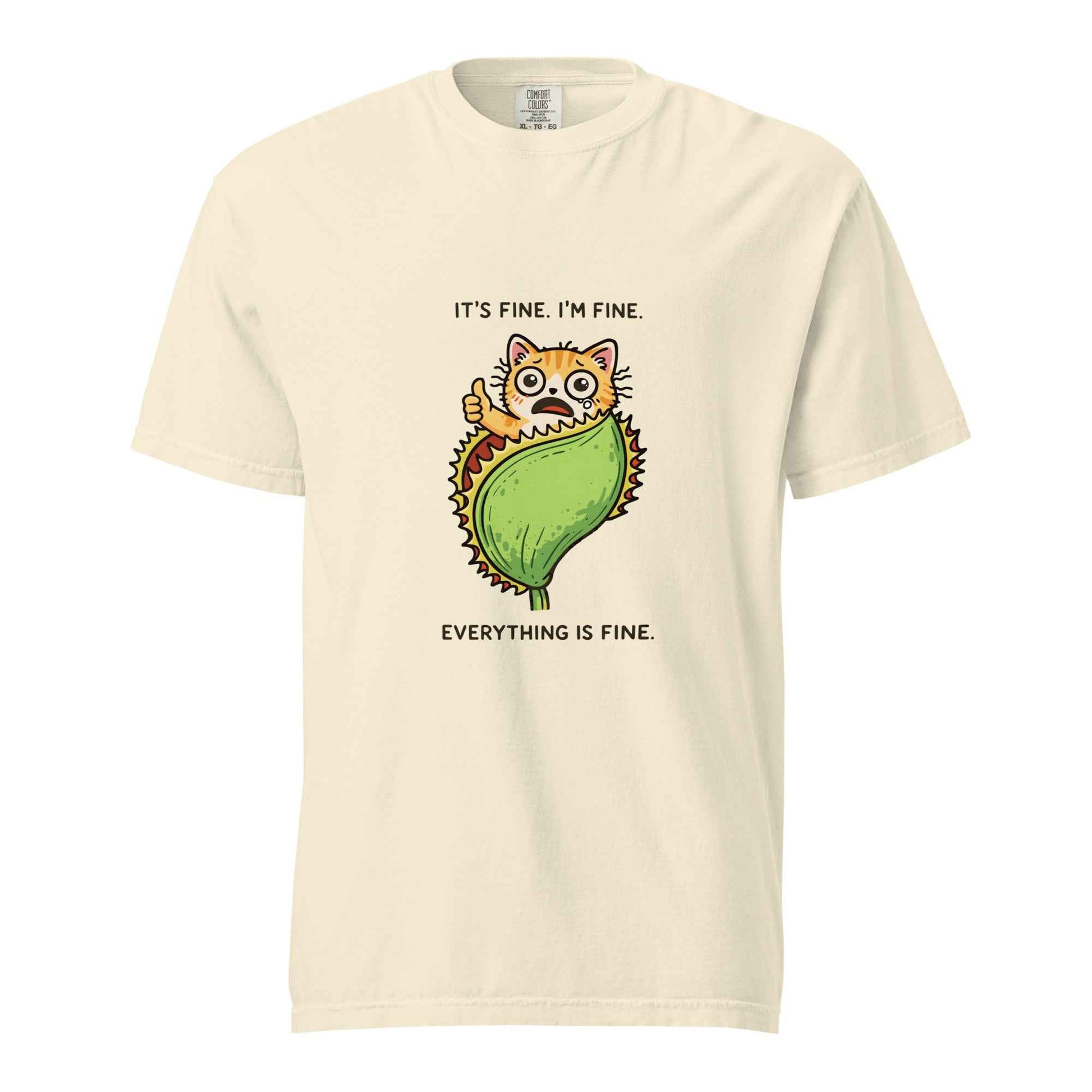 Ivory It's Fine Everything Is Fine cat graphic t-shirt - this is fine cat anxiety tee
