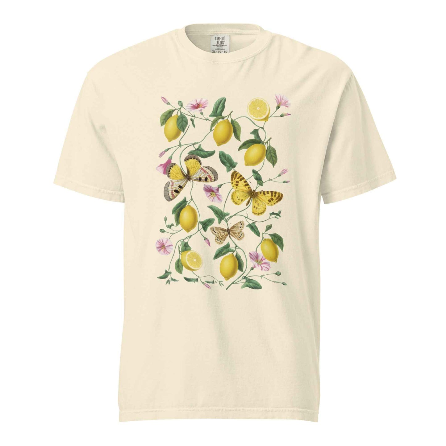 Botanical Lemon T-Shirt - Vintage Lemon and Butterfly Illustration Ivory