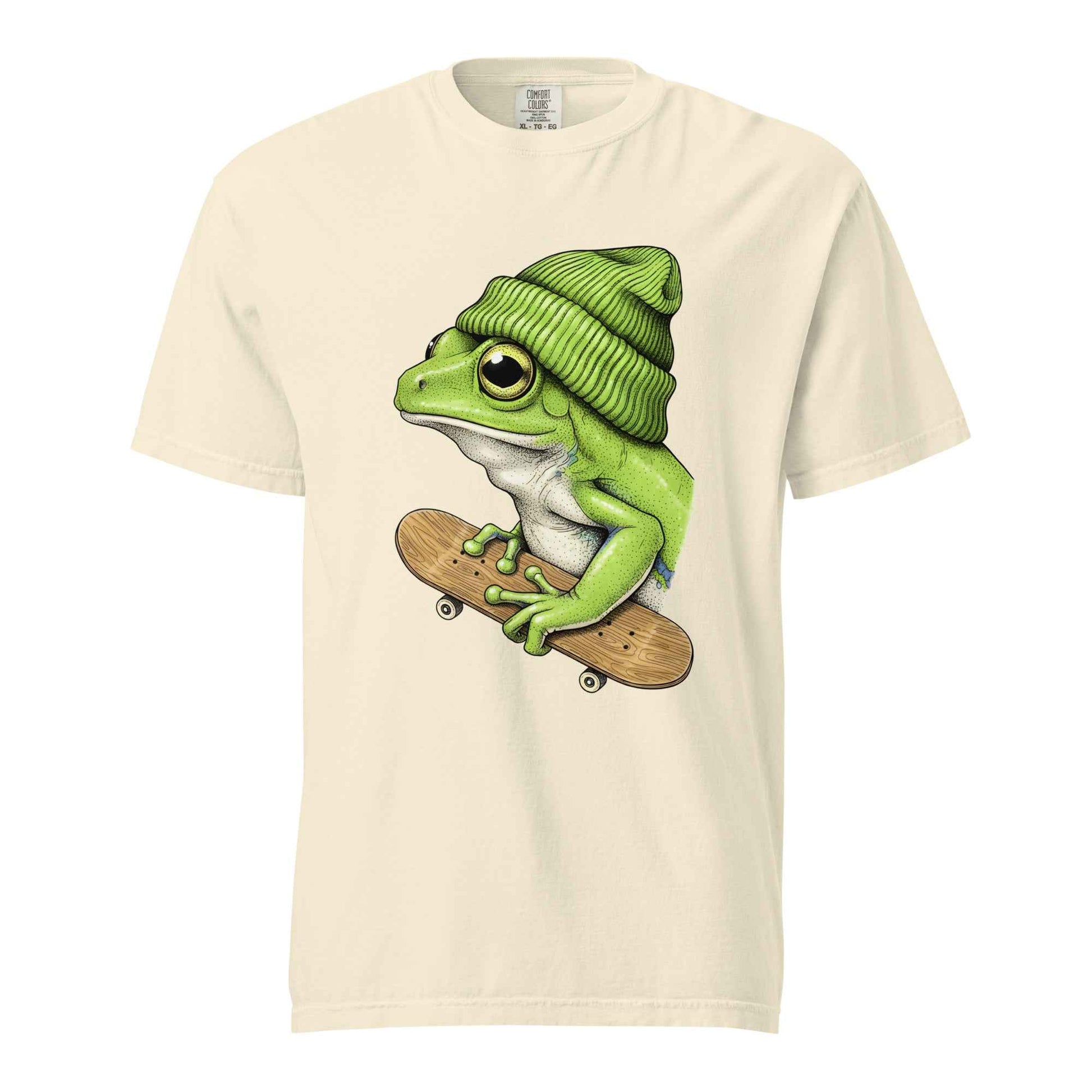 Skateboarding Frog T-Shirt - Funny Frog Skater Graphic Tee Ivory