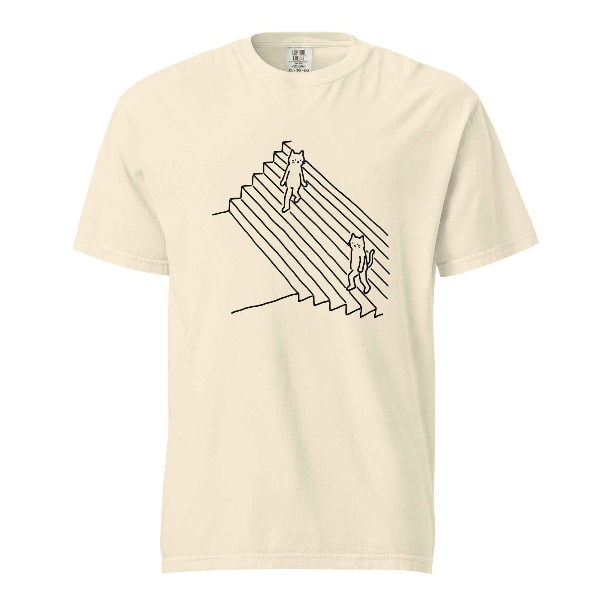 Minimalist Cat T-Shirt, Funny Stairs Line Art Tee