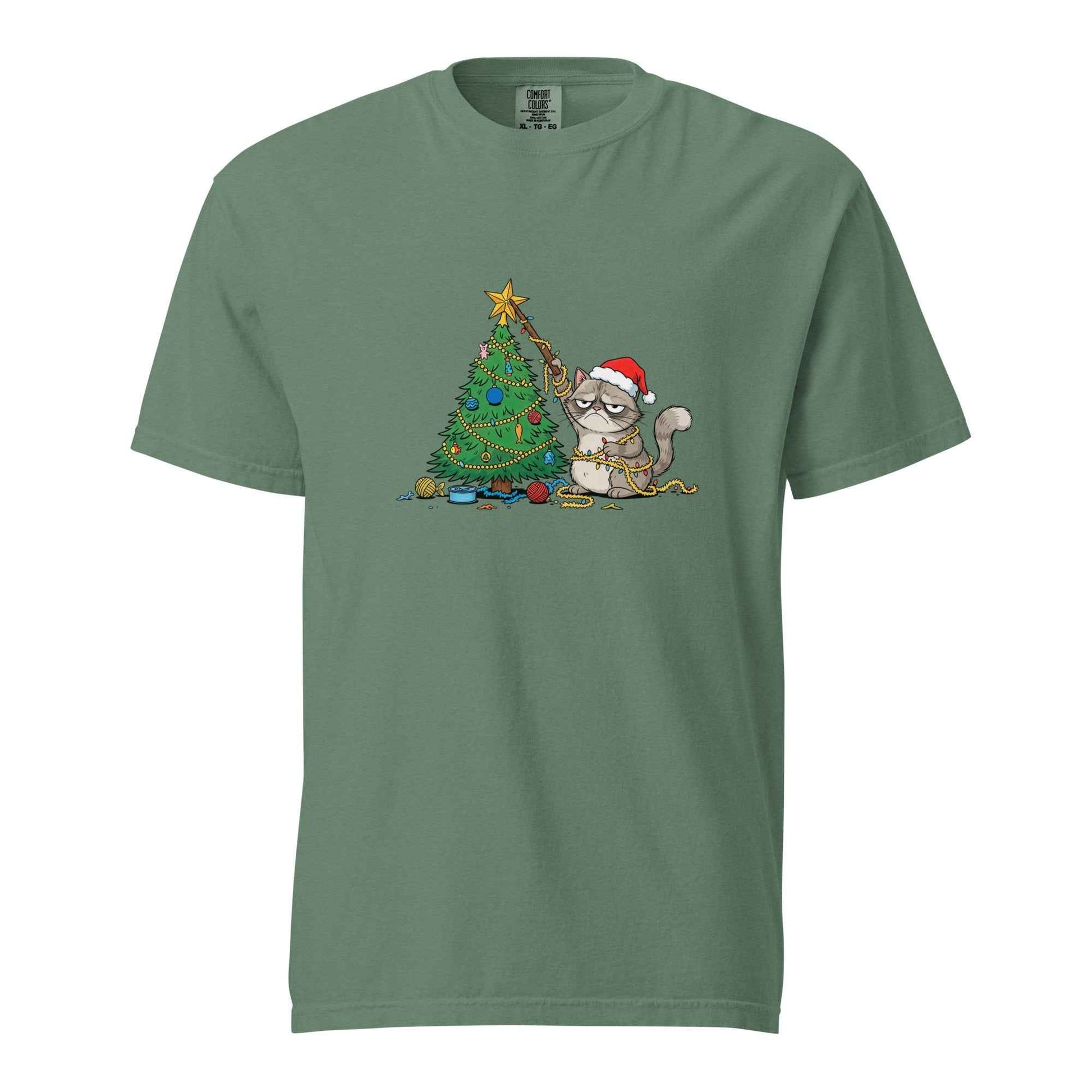 Unisex garment-dyed heavyweight Comfort Colors t-shirt - Grumpy Christmas Cat T-Shirt, Funny Cat Shirt, Xmas Tee for Sarcastic Cat Lover Gift