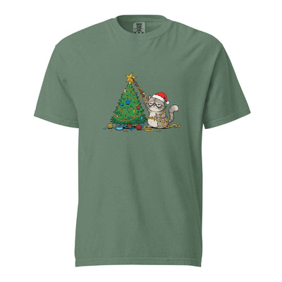 Unisex garment-dyed heavyweight Comfort Colors t-shirt - Grumpy Christmas Cat T-Shirt, Funny Cat Shirt, Xmas Tee for Sarcastic Cat Lover Gift