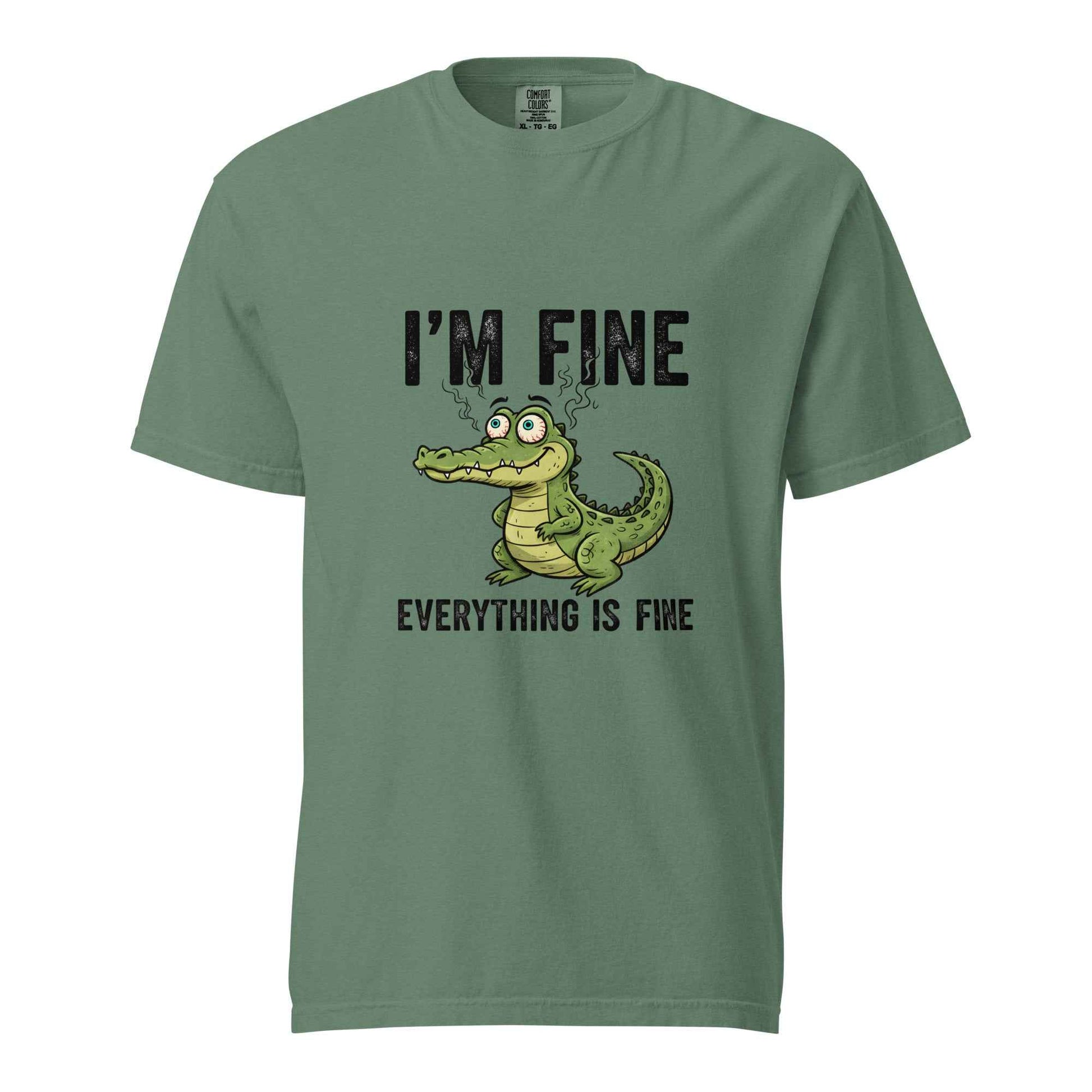 Funny Crocodile "I'm Fine Everything is Fine" T-Shirt, Burnout Humor Shirt