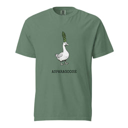 Light green Asparagoose hybrid botanical asparagus-goose graphic t-shirt on white background