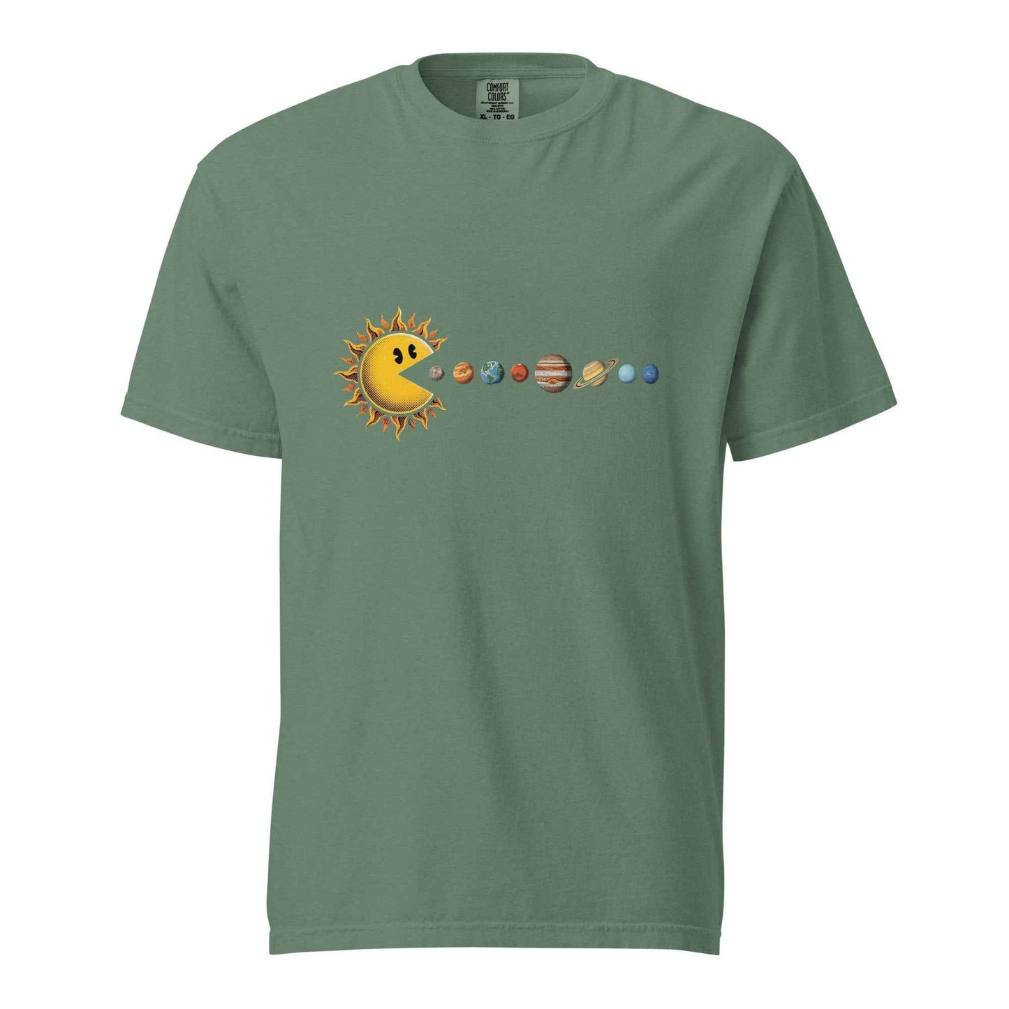 Cosmic Appetite - Sun Pac-Man Eating Planets - Unisex garment-dyed heavyweight t-shirt