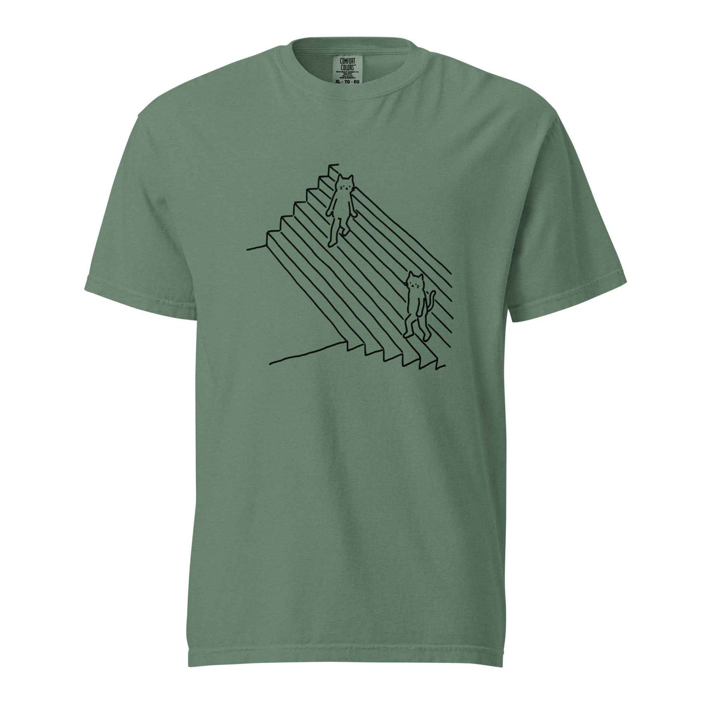 Minimalist Cat T-Shirt, Funny Stairs Line Art Tee