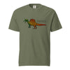 Moss green Spinosaurus Mirabilis rainbow tribal tee - prehistoric rainbow tribal dinosaur art