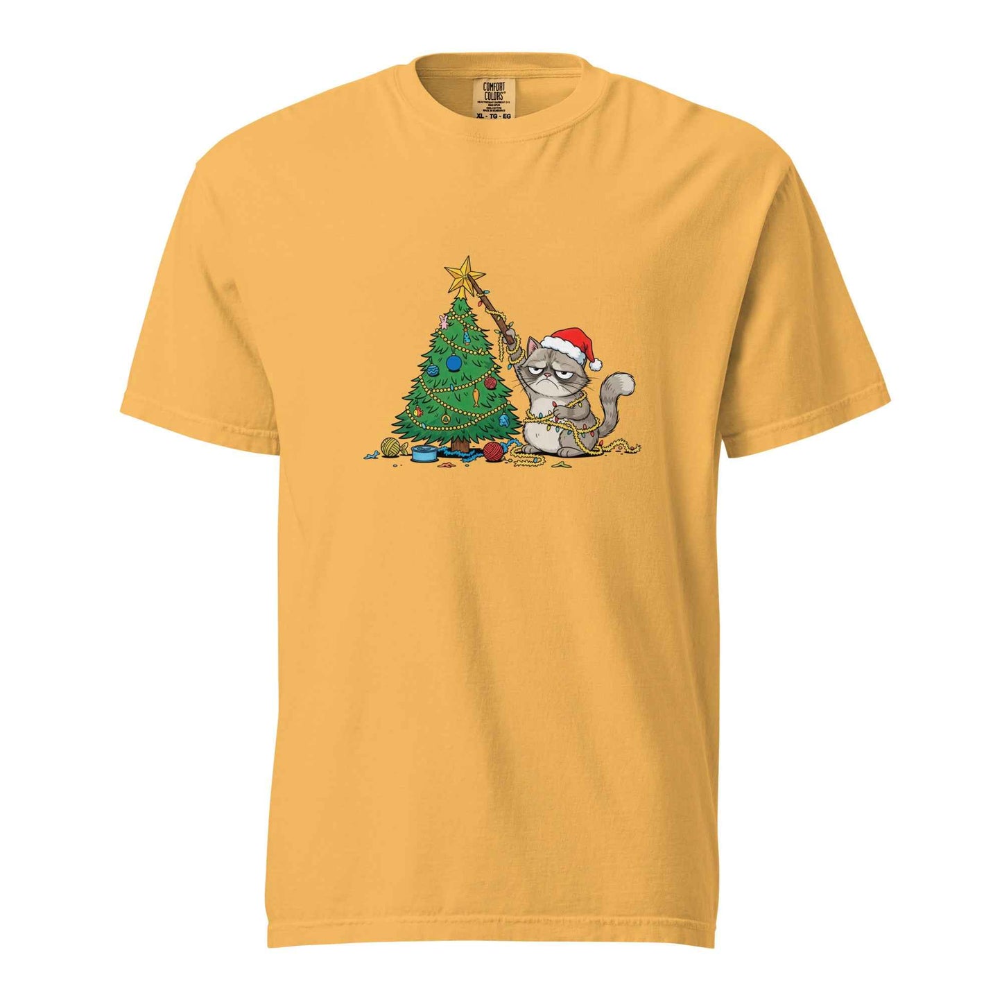 Unisex garment-dyed heavyweight Comfort Colors t-shirt - Grumpy Christmas Cat T-Shirt, Funny Cat Shirt, Xmas Tee for Sarcastic Cat Lover Gift