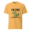 Funny Crocodile "I'm Fine Everything is Fine" T-Shirt, Burnout Humor Shirt