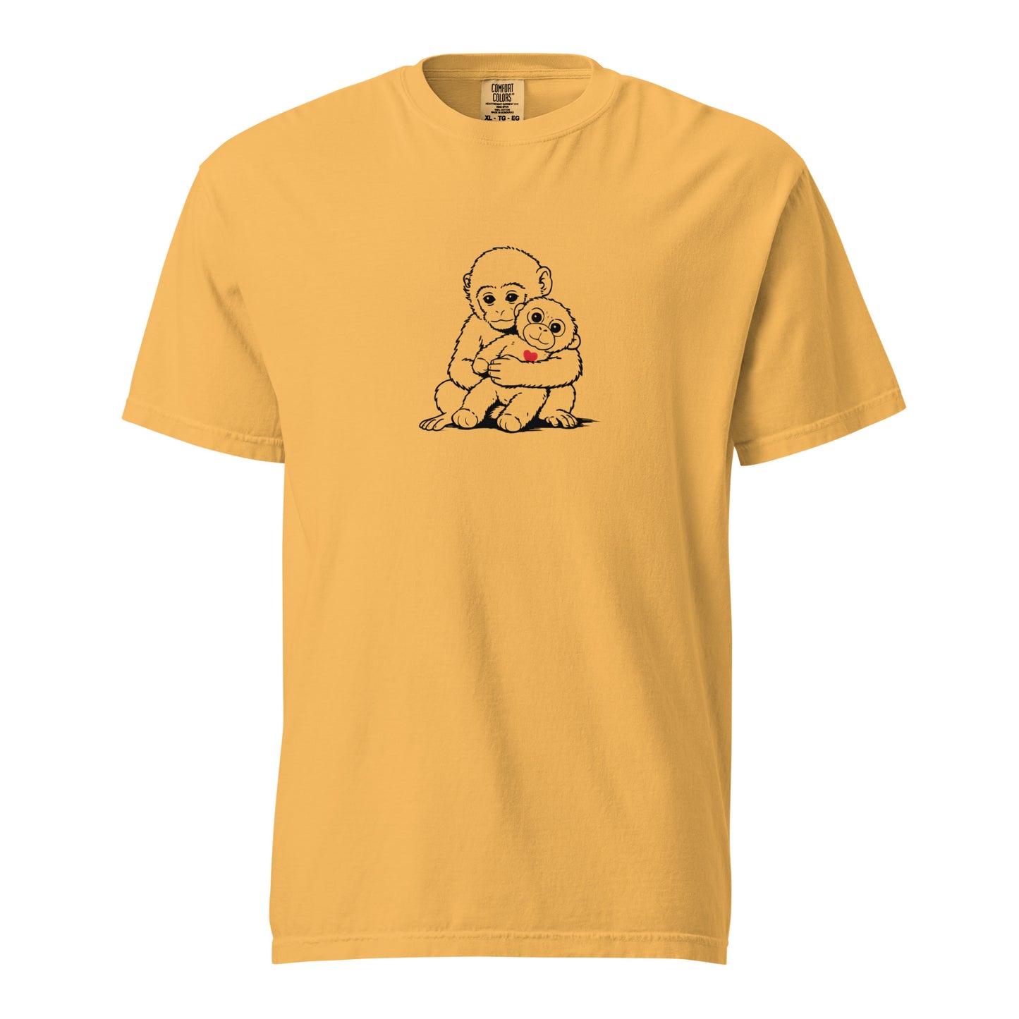 Yellow Monkey Punch minimalist art tee with baby monkeys hugging graphic - punch monkey fan shirt