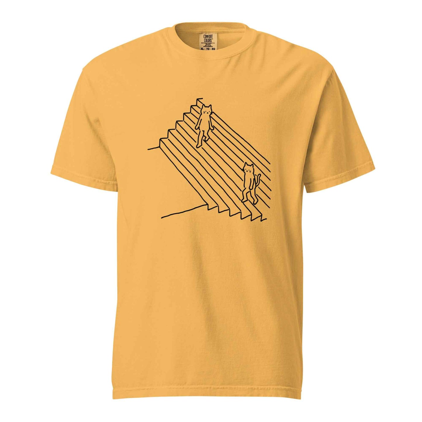 Minimalist Cat T-Shirt, Funny Stairs Line Art Tee