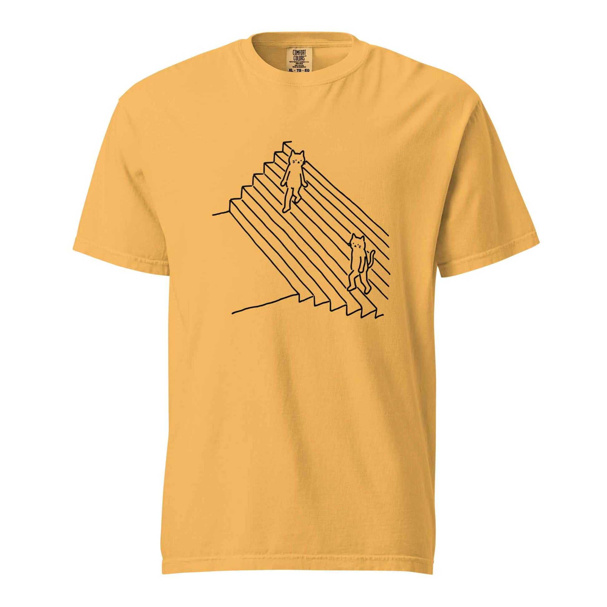 Minimalist Cat T-Shirt, Funny Stairs Line Art Tee