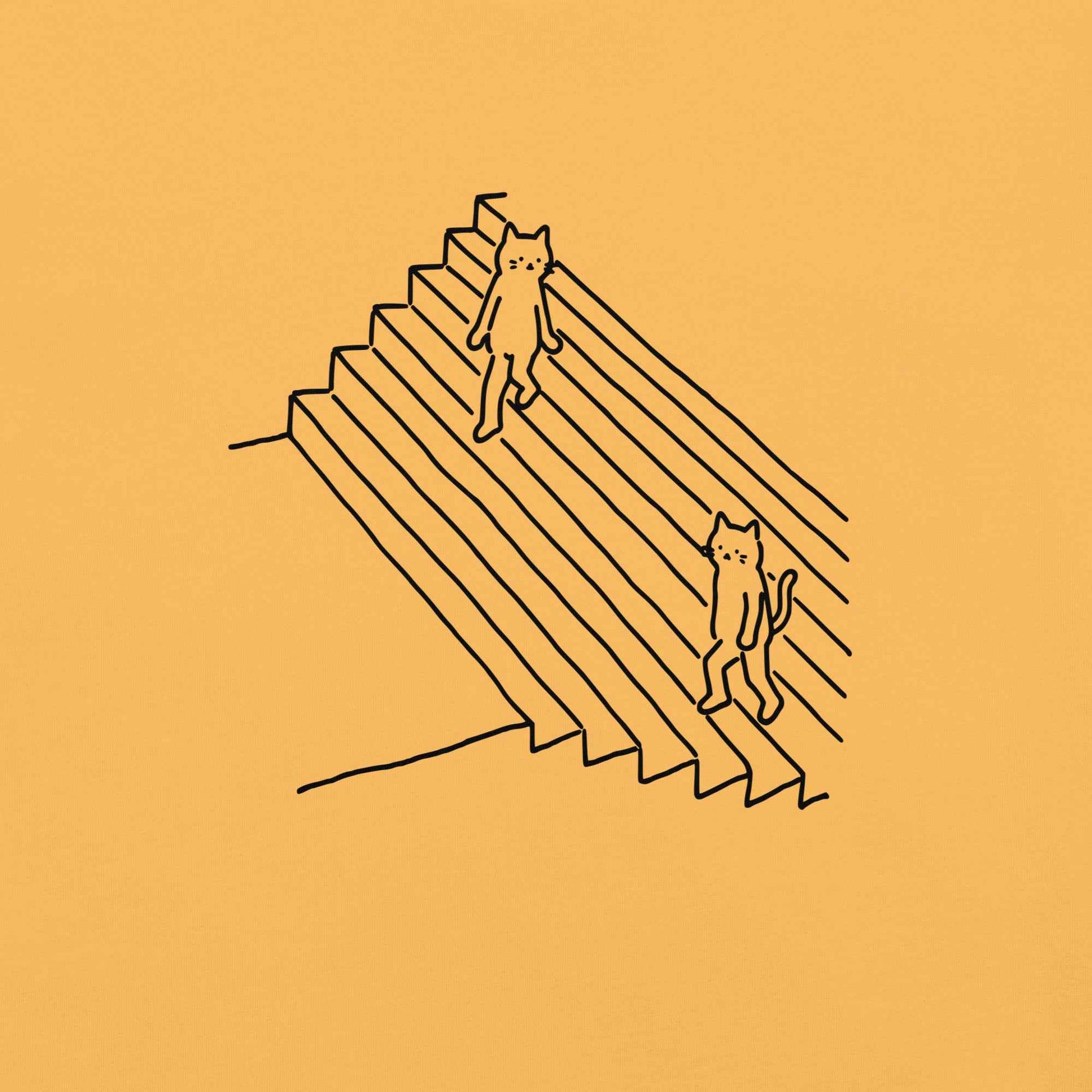 Minimalist Cat T-Shirt, Funny Stairs Line Art Tee