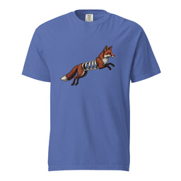 Mystic blue Spring-Loaded Slinky Fox graphic tee on white background