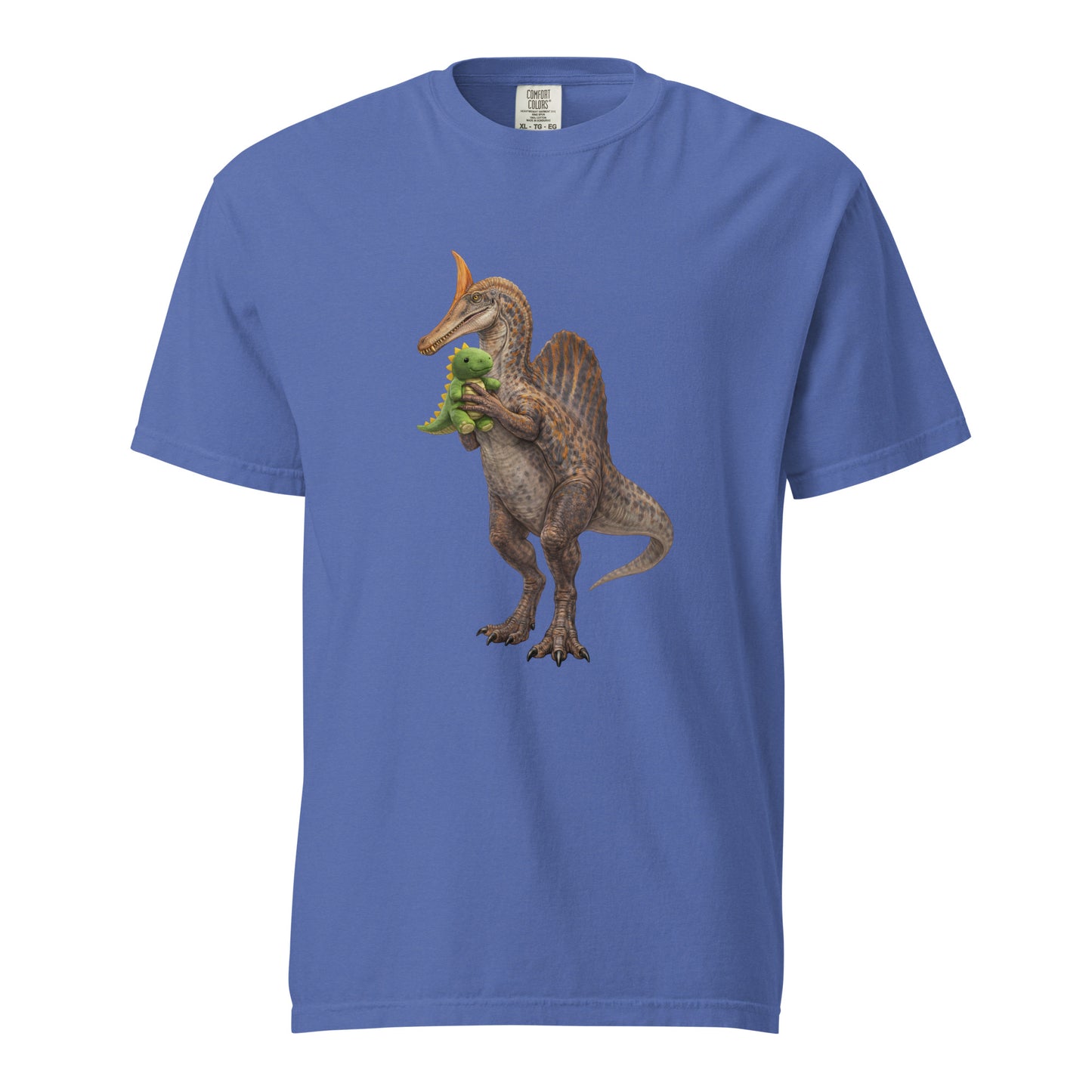 Blue newly discovered Spinosaurus mirabilis dinosaur t-shirt - hell heron dinosaur tee