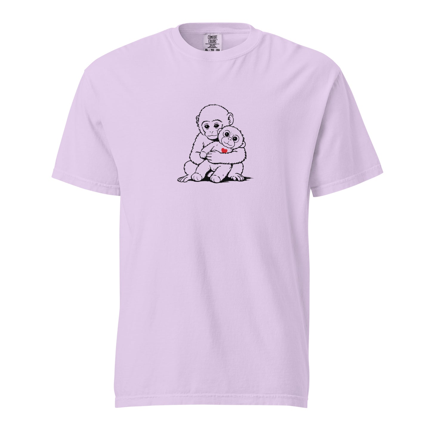 Lavender Monkey Punch minimalist art t-shirt with baby macaque and heart - kawaii baby monkey punch tee