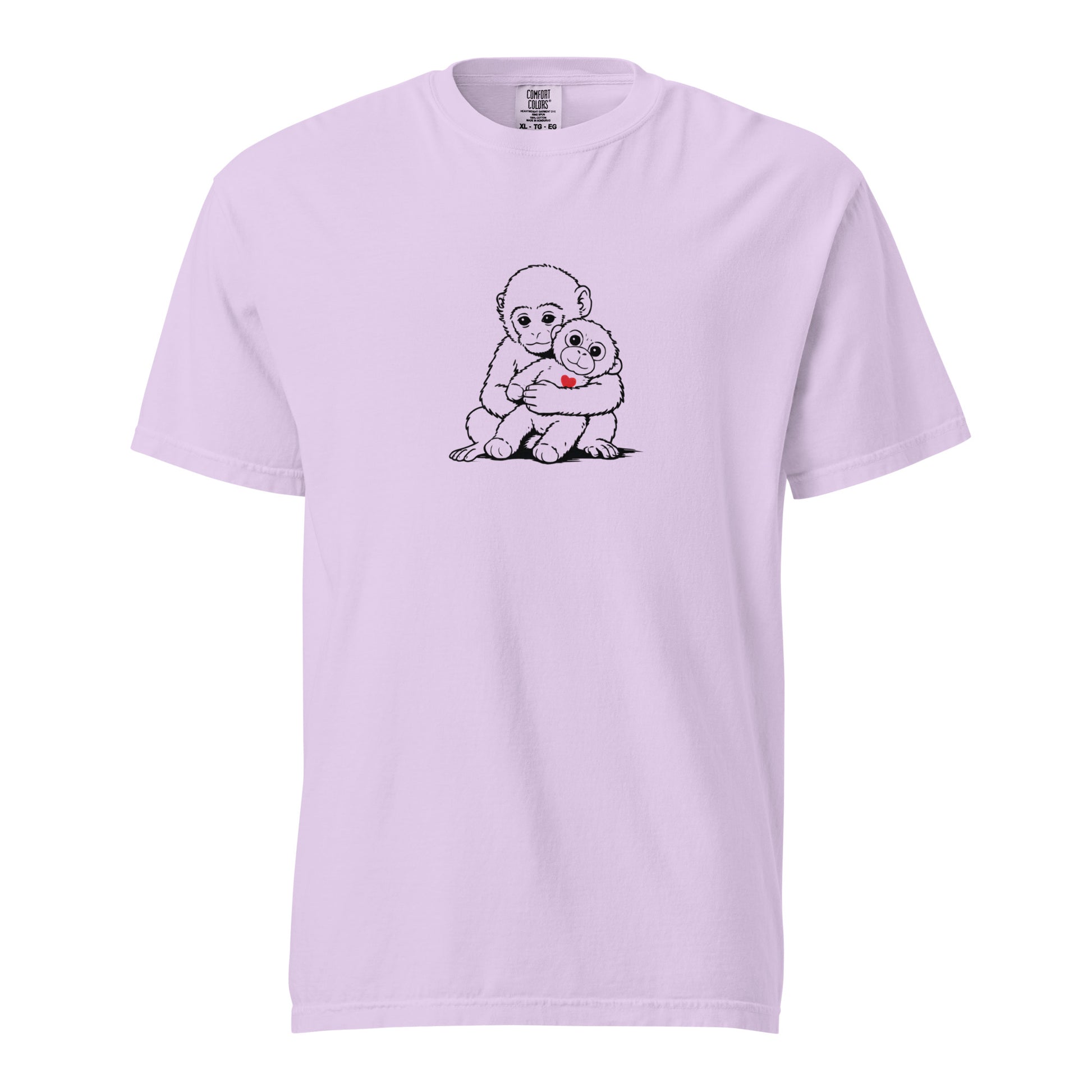 Lavender Monkey Punch minimalist art t-shirt with baby macaque and heart - kawaii baby monkey punch tee