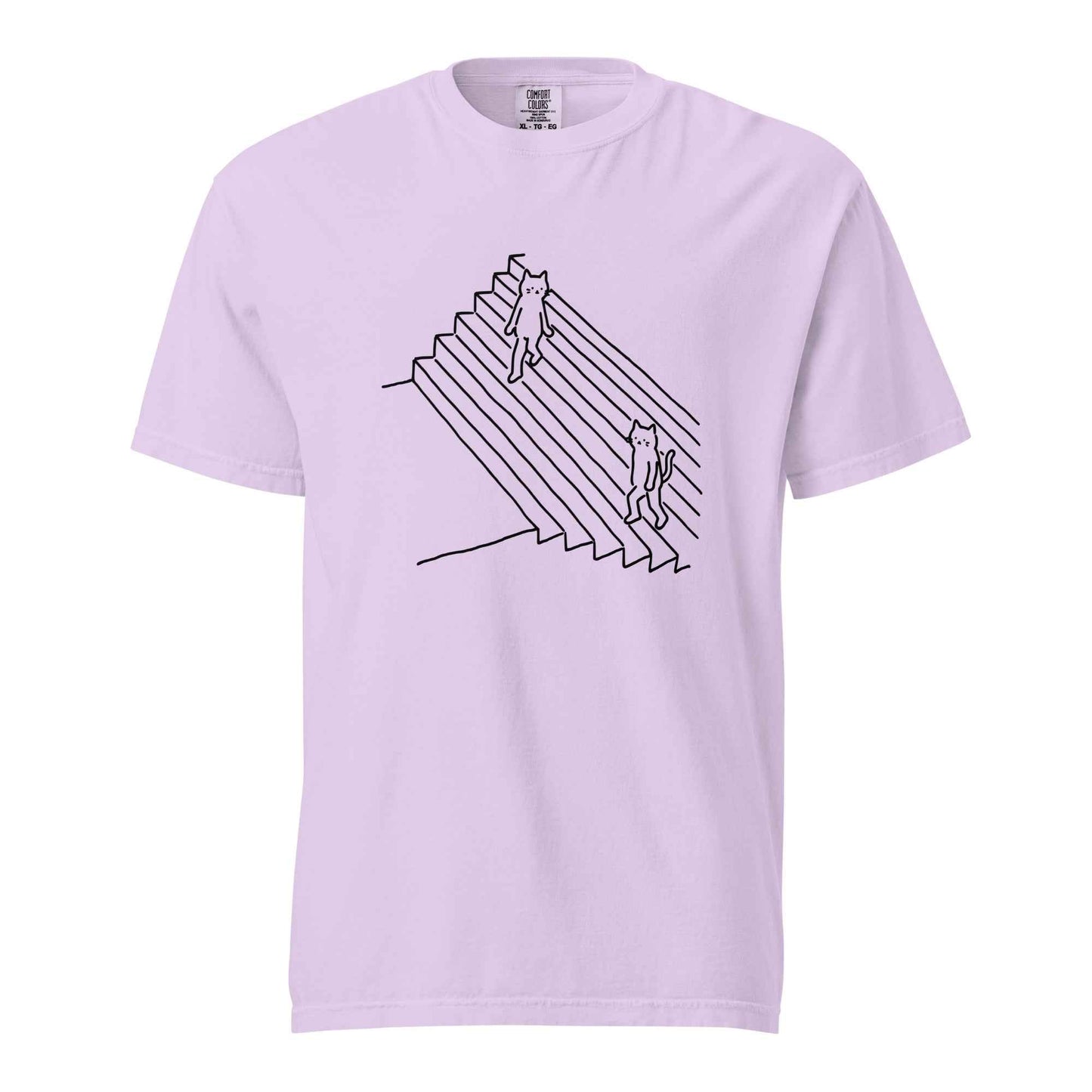 Minimalist Cat T-Shirt, Funny Stairs Line Art Tee