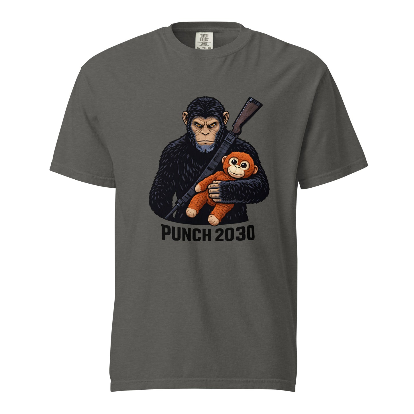 Gray Rise of Punch 2030 Planet of the Apes style baby macaque t-shirt - viral punch monkey meme parody